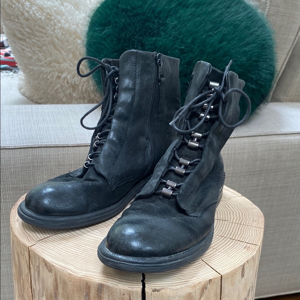 Mjus Ankle Boot Fiore Black Leather Lace-Up Boots